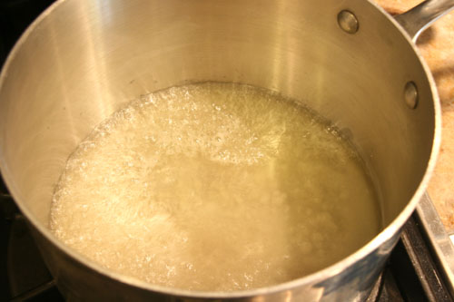 Sugar in terrible lighting at high simmer, waiting to carmelize.  